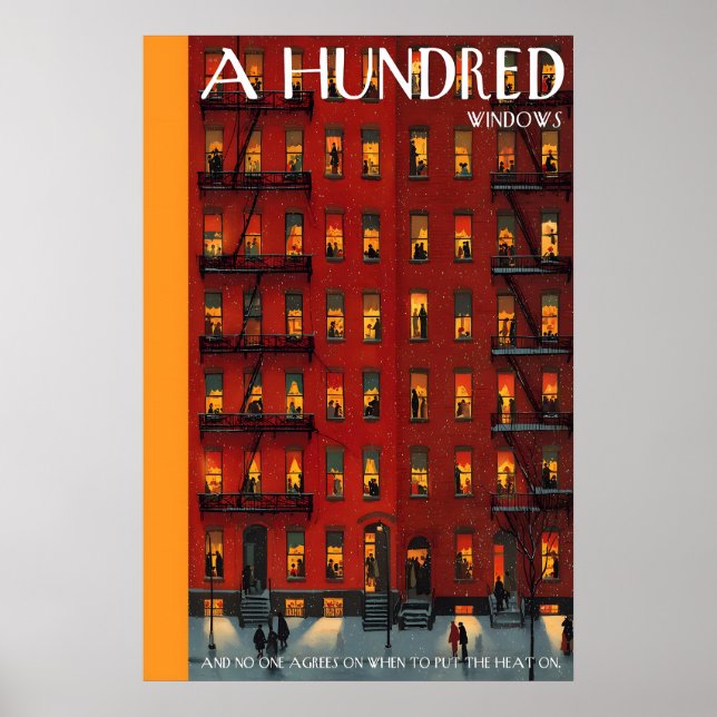 Poster Cartaz de Prédio de Apartamentos Janelas Iluminada (Frente)