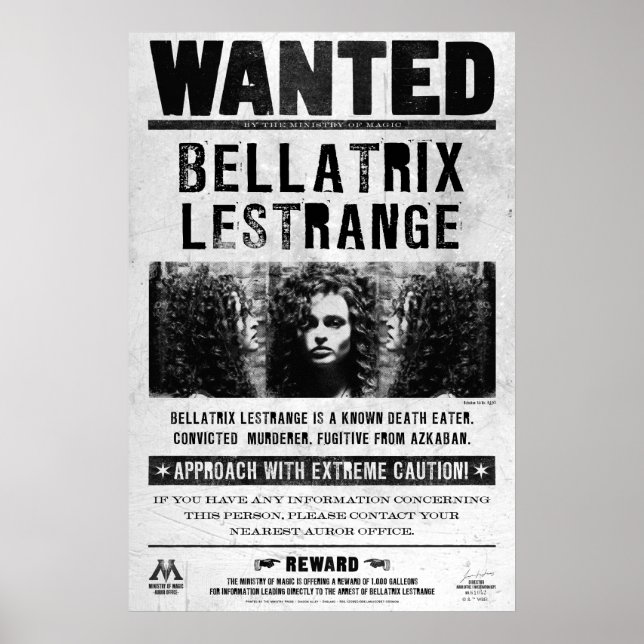 Pôster Cartaz de Procurado de Bellatrix Lestrange (Frente)