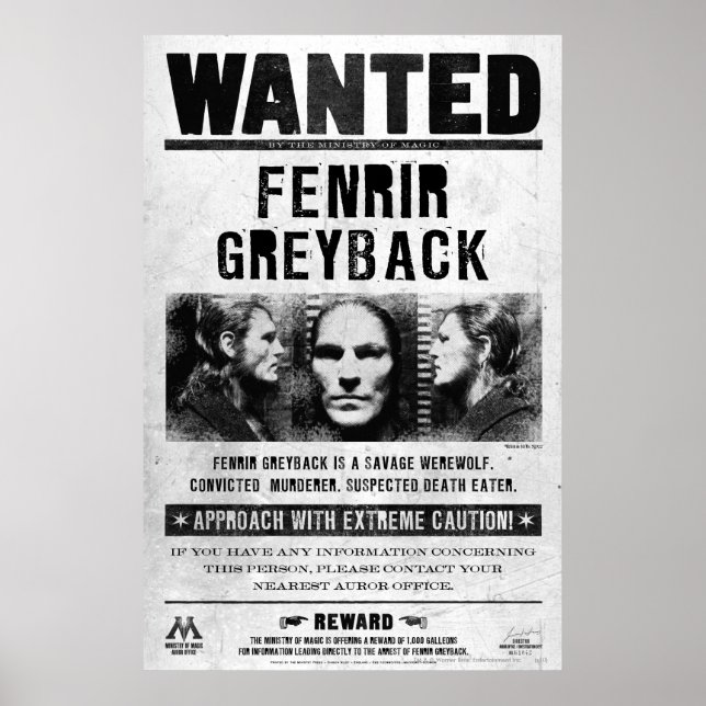 Pôster Cartaz de Procurado de Fenrir Greyback (Frente)