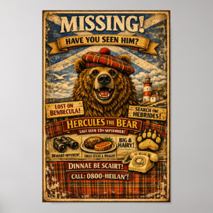 Poster Cartaz de Procurado do Urso Hércules História Esco