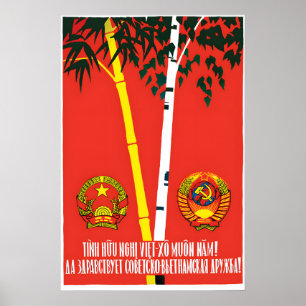 Poster Cartaz de Propaganda da Amizade Vietnam-Soviética
