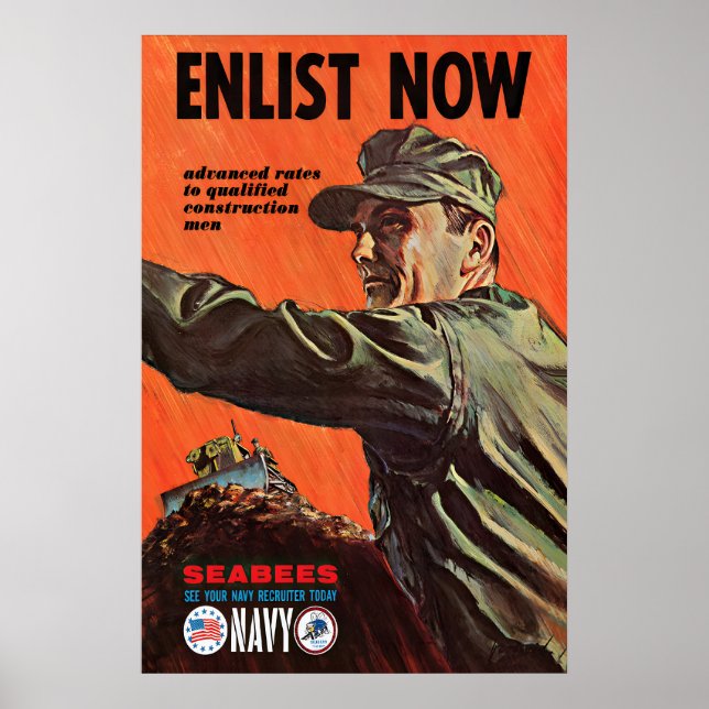 Poster Cartaz de Propaganda da Marinha dos EUA Seabees Ar (Frente)
