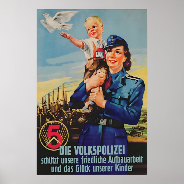 Poster Cartaz de Propaganda da RDA A Volkspolizei protege (Frente)