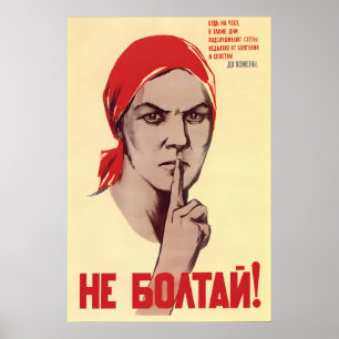 Poster Cartaz de Propaganda Soviética – Não Fale! Espiões