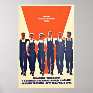 Poster Cartaz de Propaganda Soviética – Trabalho em Equip