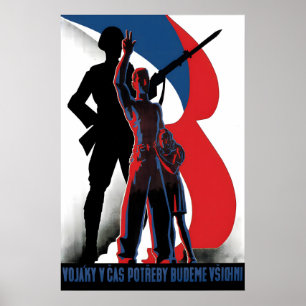 Poster Cartaz de Propaganda Tchecoslovaco da II Guerra Mu