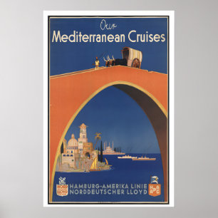 Poster Cartaz de propaganda vintage de cruzeiro pelo Medi
