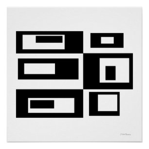 Pôster Cartaz de Quadrados Abstratos Preto e Branco