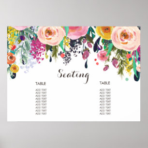 Pôster Cartaz de Quadro de Assentos Floral Pintado