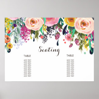 Pôster Cartaz de Quadro de Assentos Floral Pintado