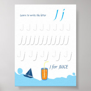Poster Cartaz de Rastreamento da Letra J para Crianças