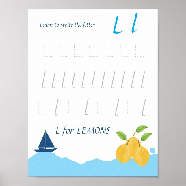 Poster Cartaz de Rastreamento da Letra L para Crianças (Frente)