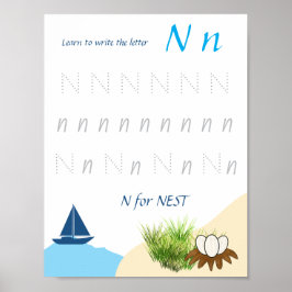 Poster Cartaz de Rastreamento da Letra N para Crianças