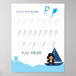 Poster Cartaz de Rastreamento da Letra P para Crianças