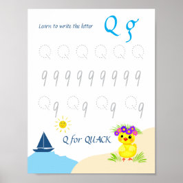 Poster Cartaz de Rastreamento da Letra Q para Crianças