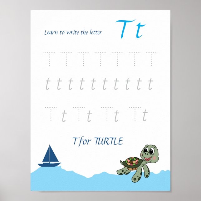 Poster Cartaz de Rastreamento da Letra T para Crianças (Frente)