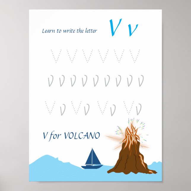 Poster Cartaz de Rastreamento da Letra V para Crianças (Frente)