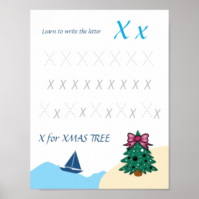 Poster Cartaz de Rastreamento da Letra X para Crianças (Frente)