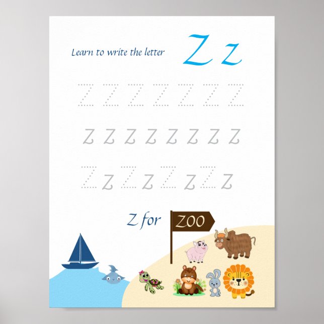 Poster Cartaz de Rastreamento da Letra Z para Crianças (Frente)