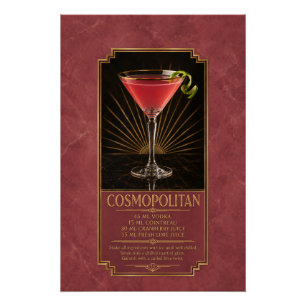 Pôster Cartaz de Receita Cosmopolita Arte de Bar