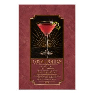 Pôster Cartaz de Receita Cosmopolita | Arte de Bar