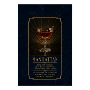 Pôster Cartaz de Receita de Manhattan Arte de Bar