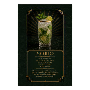 Pôster Cartaz de Receita de Mojito   Arte de Bar
