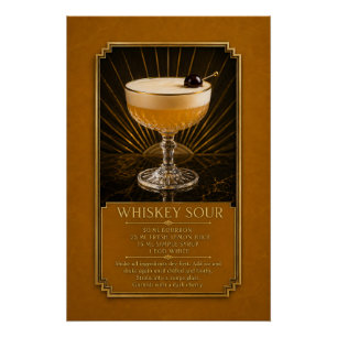 Pôster Cartaz de Receita de Whiskey Sour Arte de Bar