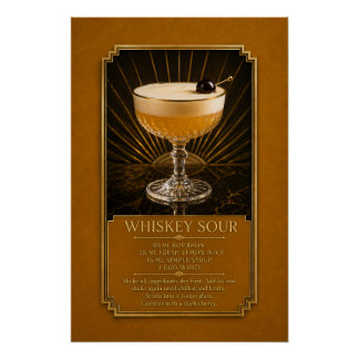 Pôster Cartaz de Receita de Whiskey Sour | Arte de Bar