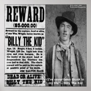 Pôster Cartaz de Recompensa de Billy The Kid