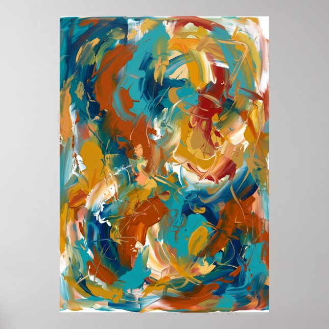 Poster Cartaz de Redemoinho Abstrato Laranja Azul (Frente)