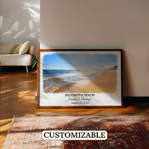Poster Cartaz de Rehoboth Beach Delaware, Aquarela, Perso