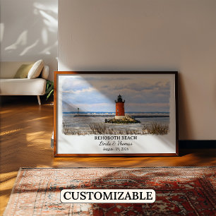 Poster Cartaz de Rehoboth Beach Delaware, Aquarela, Perso