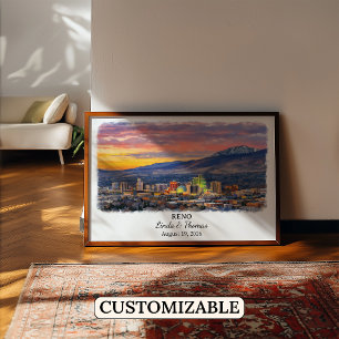 Poster Cartaz de Reno Nevada, Aquarela, Personalizado