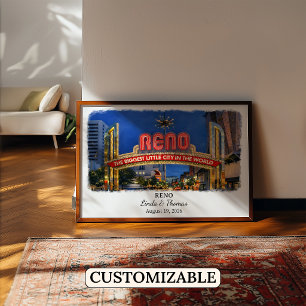 Poster Cartaz de Reno Nevada, Aquarela, Personalizado