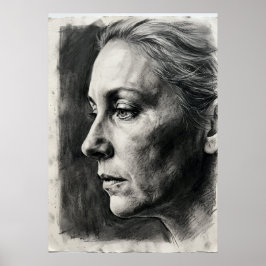 Poster Cartaz de Retrato a Carvão | Desenho Feminino Expr