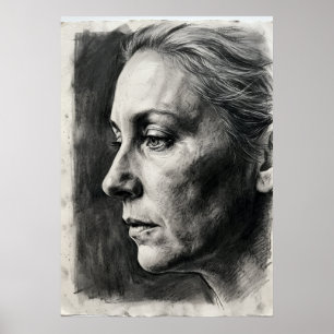 Poster Cartaz de Retrato a Carvão Desenho Feminino Expr
