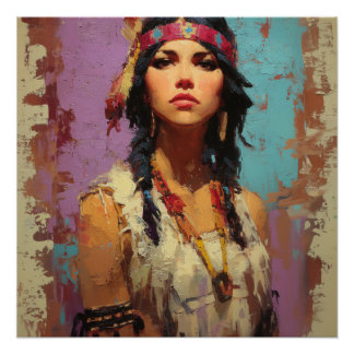 Pôster Cartaz de Retrato de Mulher Nativa Americana