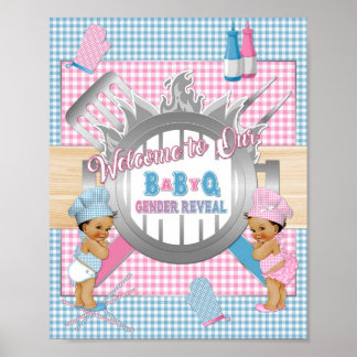 Poster Cartaz de Revelação de Gênero Rosa Azul Gingham Ba