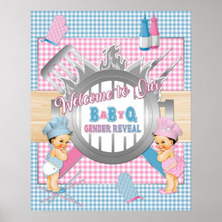 Poster Cartaz de Revelação de Gênero Rosa Azul Xadrez Bab