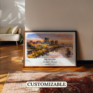 Poster Cartaz de Richmond Virgínia, Aquarela, Personaliza