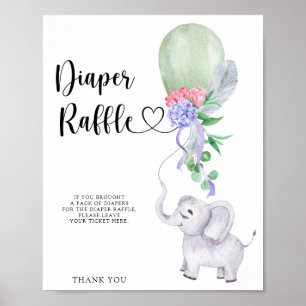 Poster Cartaz de rifa de fralda Balloon & Elephant