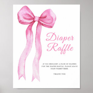 Poster Cartaz de rifa de fralda - laço rosa
