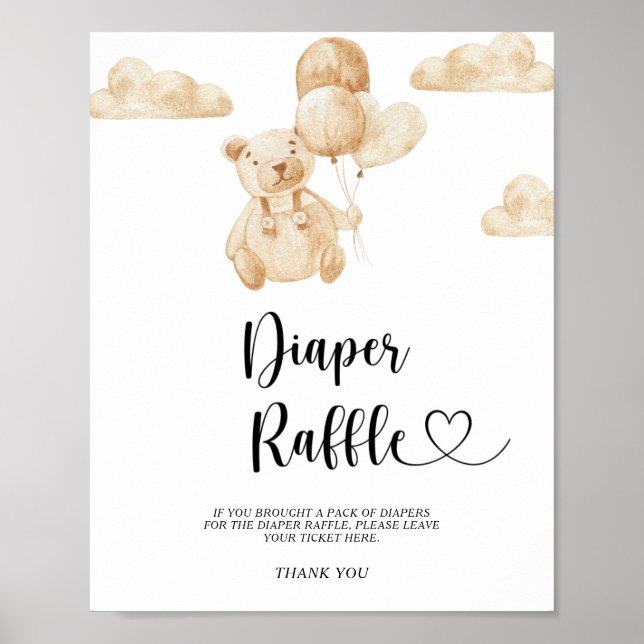 Poster cartaz de rifa de fralda Urso Dourado (Frente)