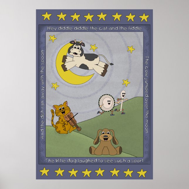 Pôster Cartaz de Rima Infantil Hey Diddle Diddle Berçário (Frente)