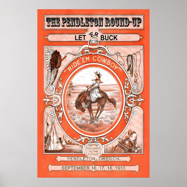 Poster Cartaz de Rodeio de Cowgirl Antiga Pendleton Weste (Frente)