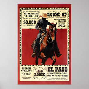 Poster Cartaz de Rodeio de El Paso Vintage Cowboy Arte Im