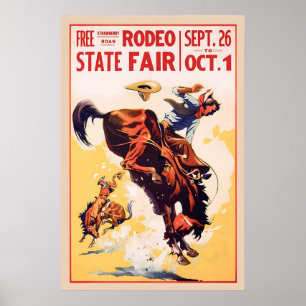 Poster Cartaz de Rodeio Vintage Arte de Parede de Cowboy,