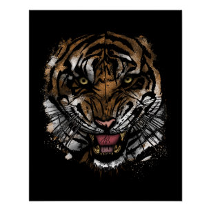 Pôster Cartaz de Rosto de Tigre Feroz Predador da Selva S