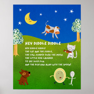 Poster Cartaz de Sala de Aula da Rima Infantil Hey Diddle